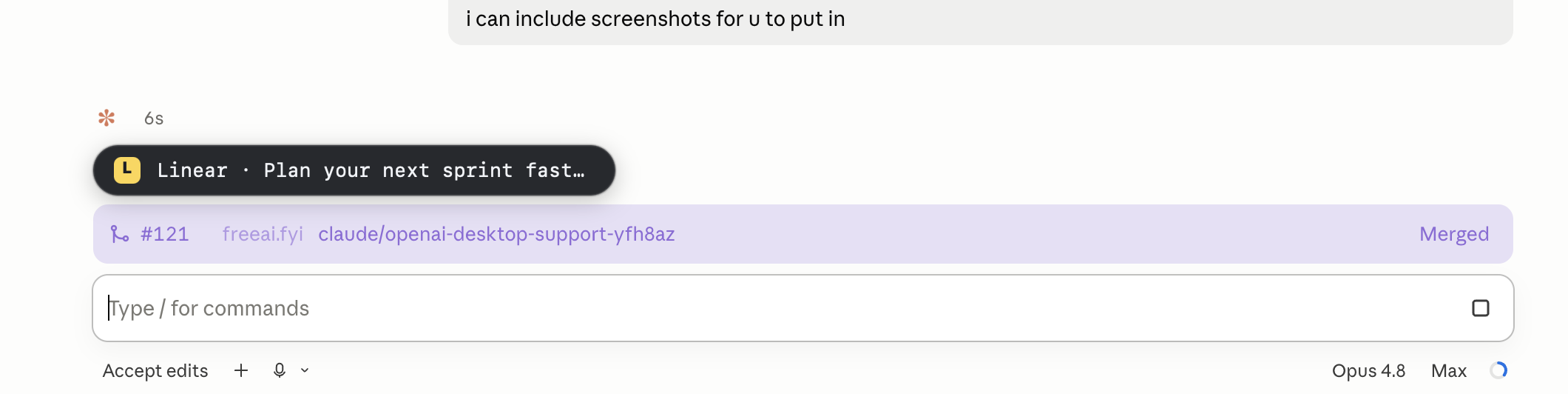 FreeAI sponsor line in the Claude desktop app